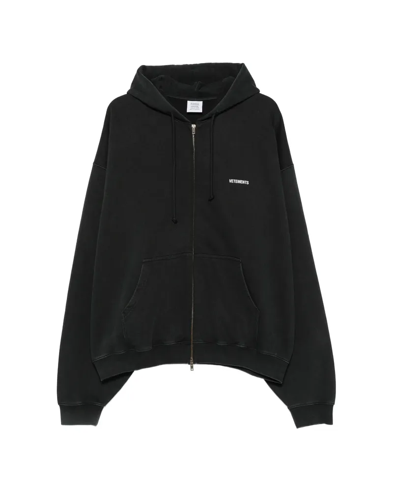 VETEMENTS Logo-print Zip-up Hoodie Black