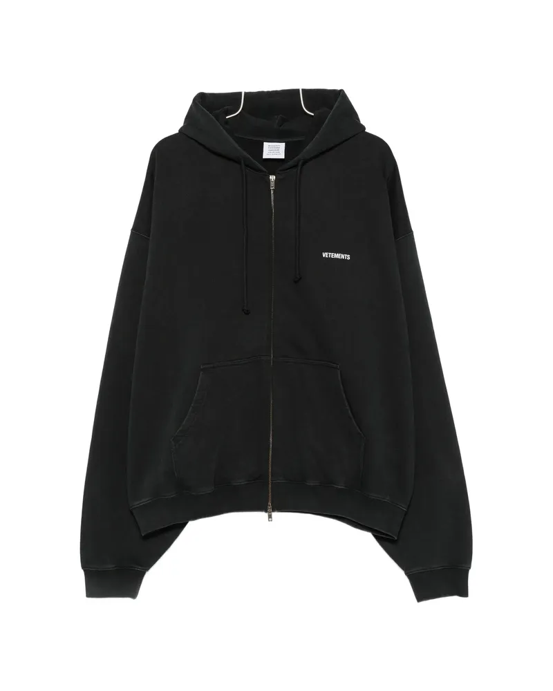 VETEMENTS Logo-print Zip-up Hoodie Black