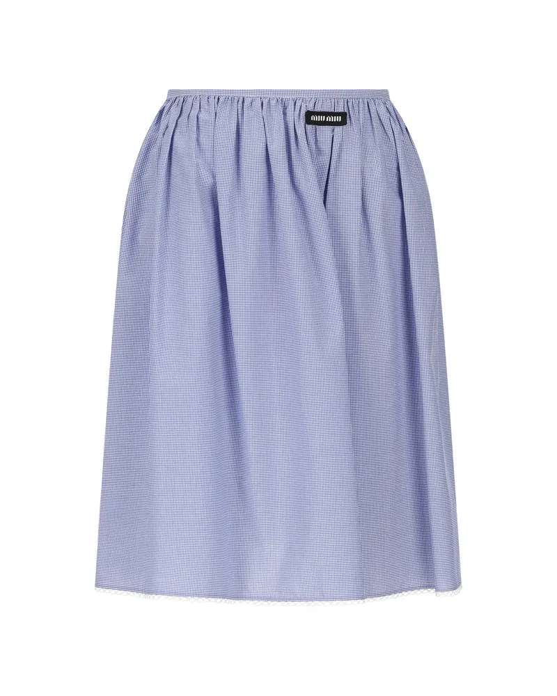 Miu Miu Gathered-waist Logo Midi Skirt Blue