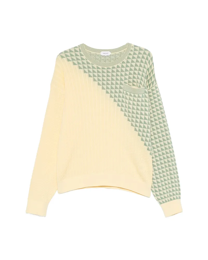 Versace Geometric-pattern Cable-knit Sweater Neutrals