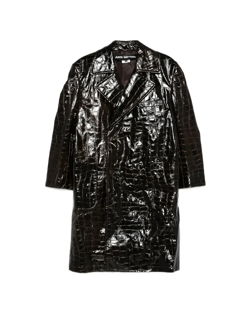 Junya Watanabe Croc-effect Double-breasted Coat Brown