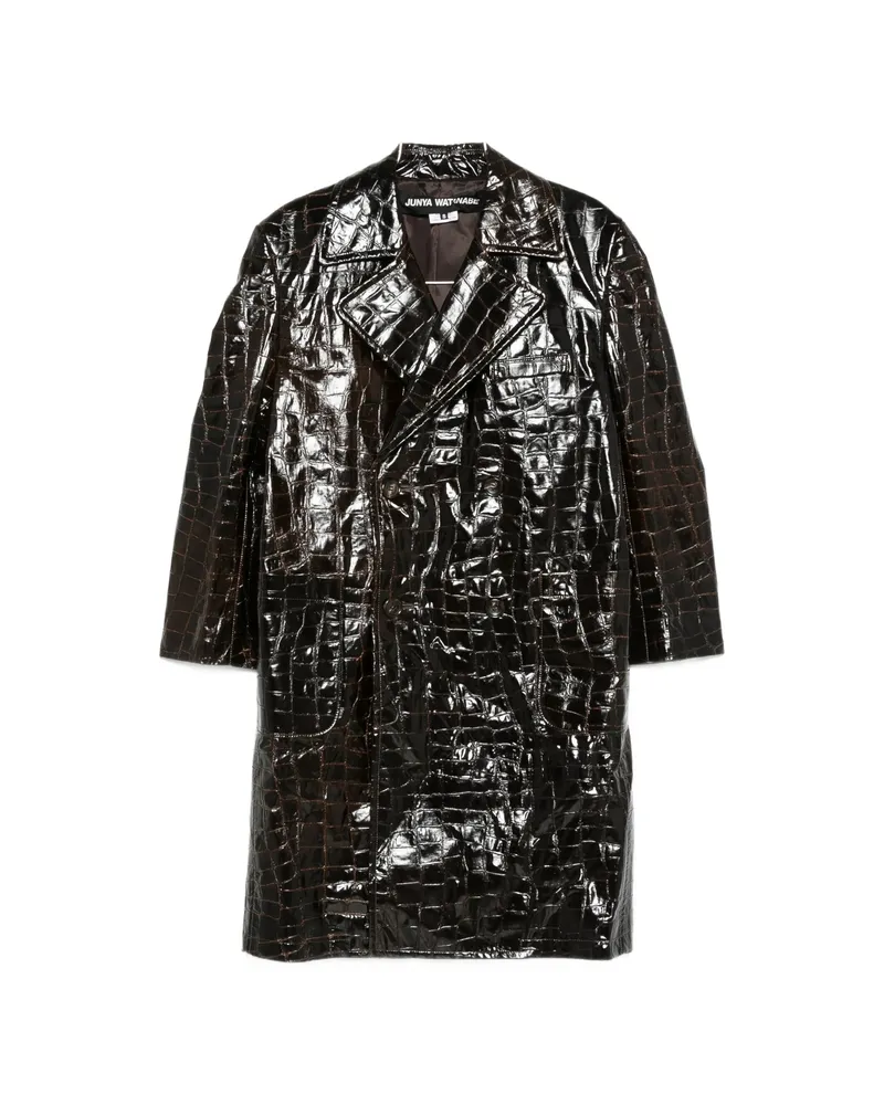 Junya Watanabe Croc-effect Double-breasted Coat Brown