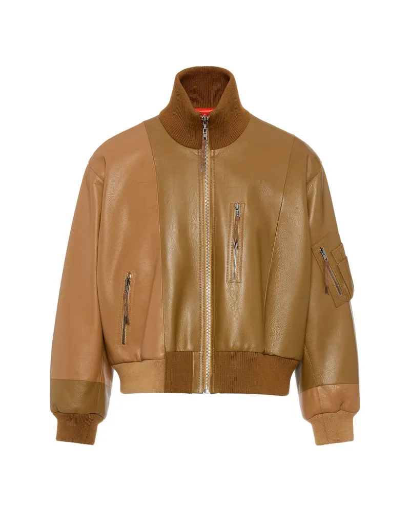 Maison Margiela Spliced Leather Bomber Jacket Brown