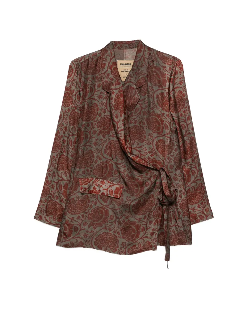 Uma Wang Floral-print Tie-fastening Blazer Grey