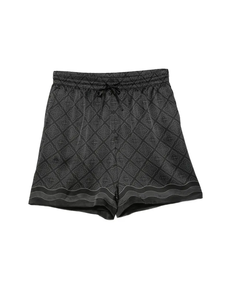 Casablanca Paris Monogram-print Silk-twill Shorts Black