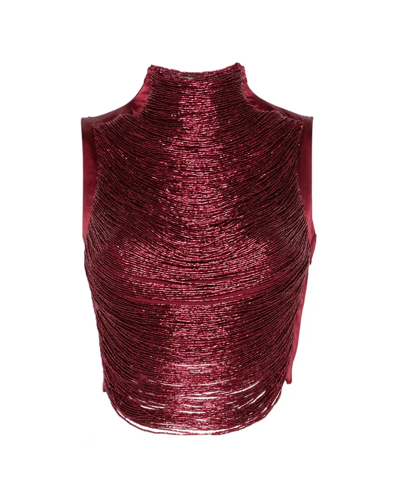Cult Gaia Taraji Beaded High-neck Top Red