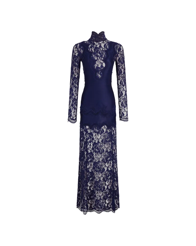 Paco Rabanne Long-sleeved Lace Maxi Dress Blue