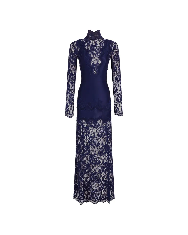 Paco Rabanne Lace-panelled High-neck Maxi Dress Blue