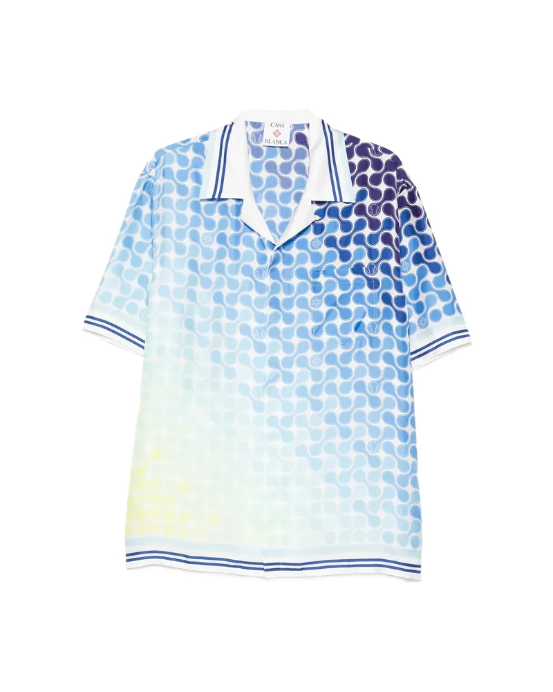 Casablanca Paris Tennis Tile Cuban Patterned Shirt Blue