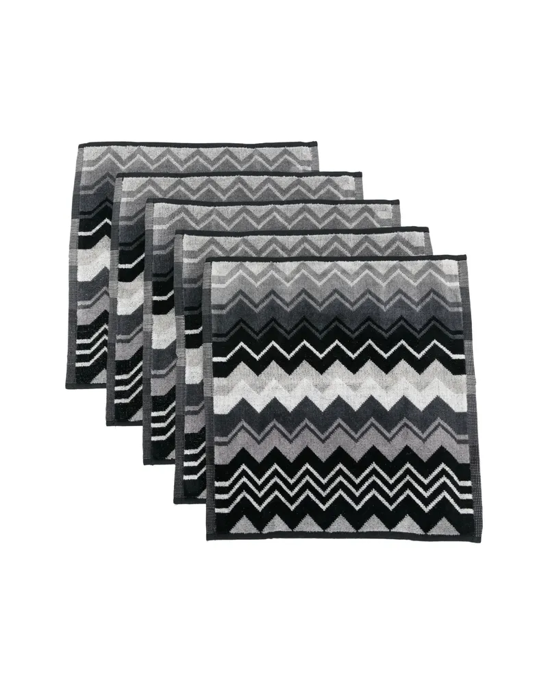 Missoni Home Giacomo Zigzag-pattern Face Towels (set Of Six Grey