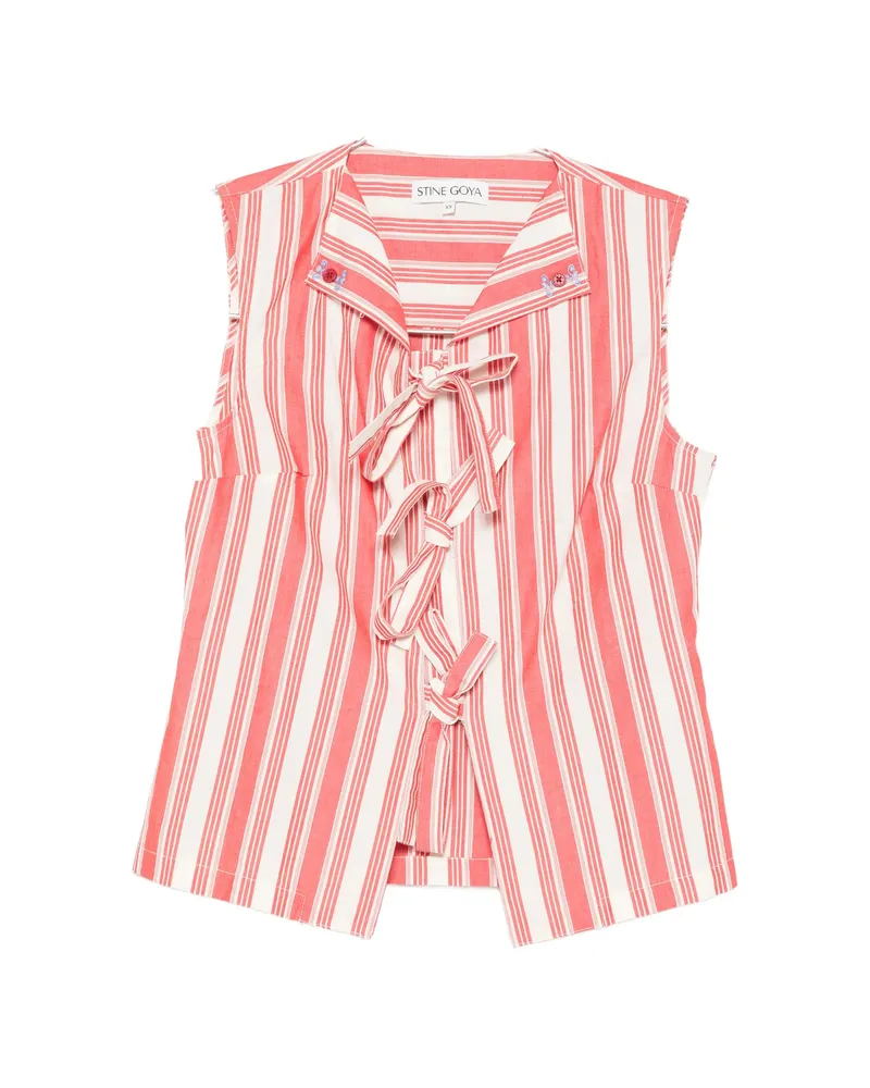 Stine Goya Striped Tie-front Top Red