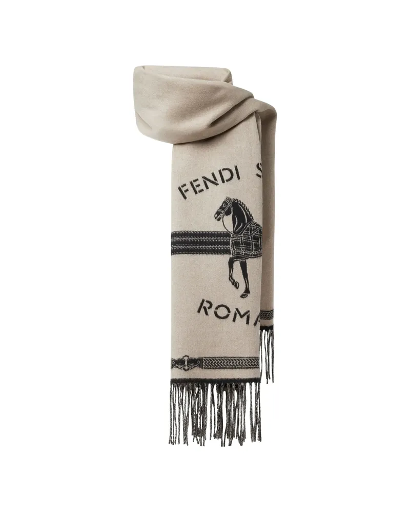 Fendi Selleria Intarsia-knit Scarf Neutrals