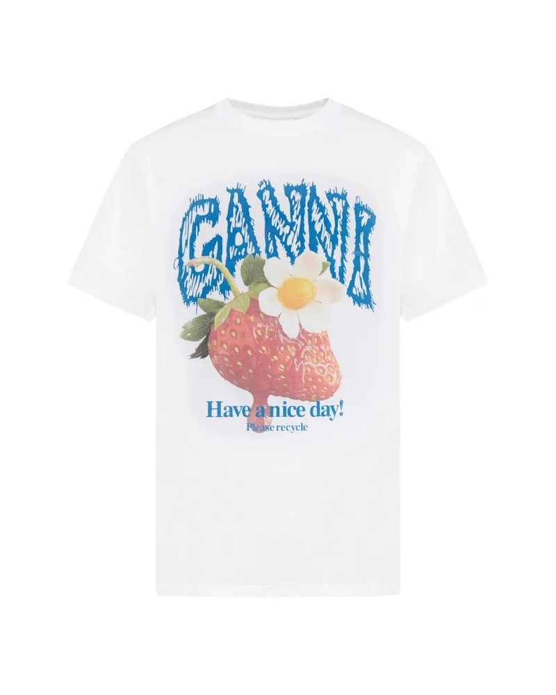 Ganni Strawberry-print T-shirt White