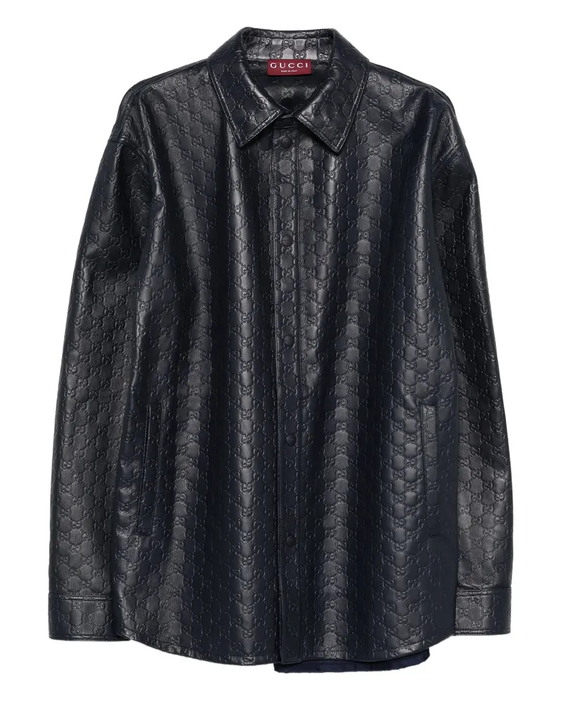 Gucci Monogram-embossed Shirt Jacket Blue
