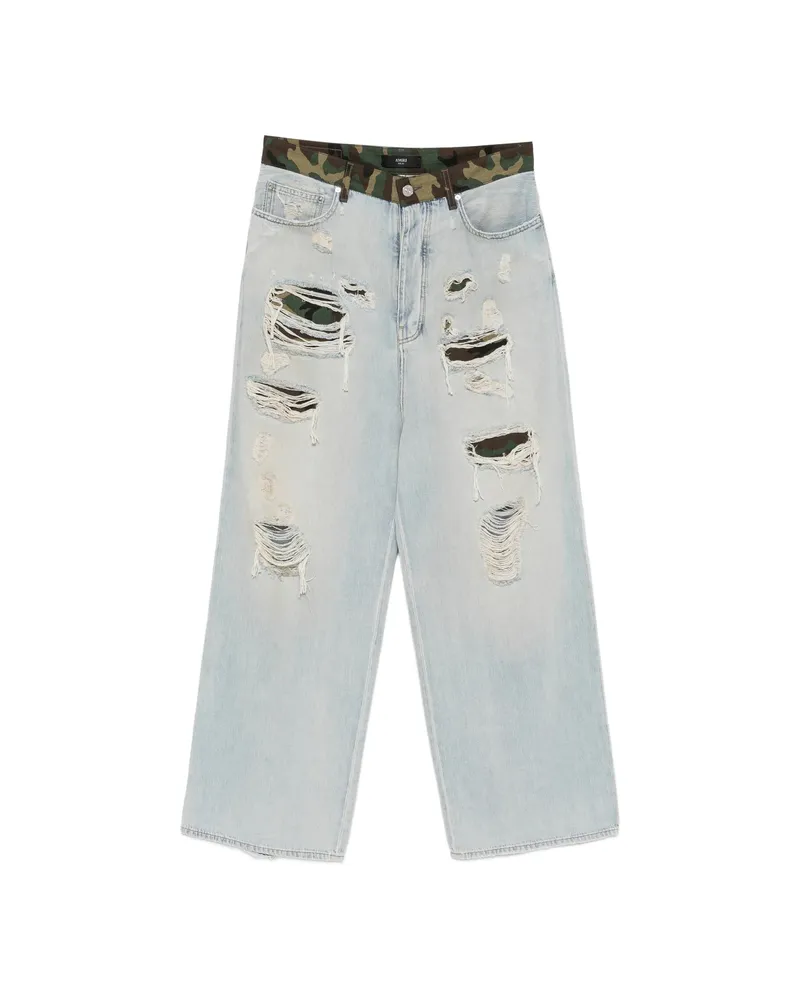 Amiri Distressed Camouflage-print Jeans Blue