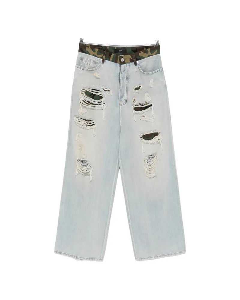 Amiri Distressed Camouflage-print Jeans Blue
