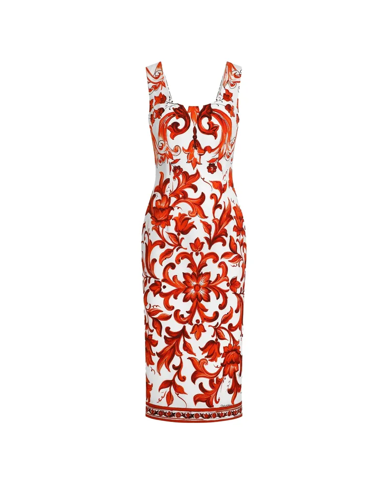 Dolce & Gabbana Majolica-print Charmeuse Dress White