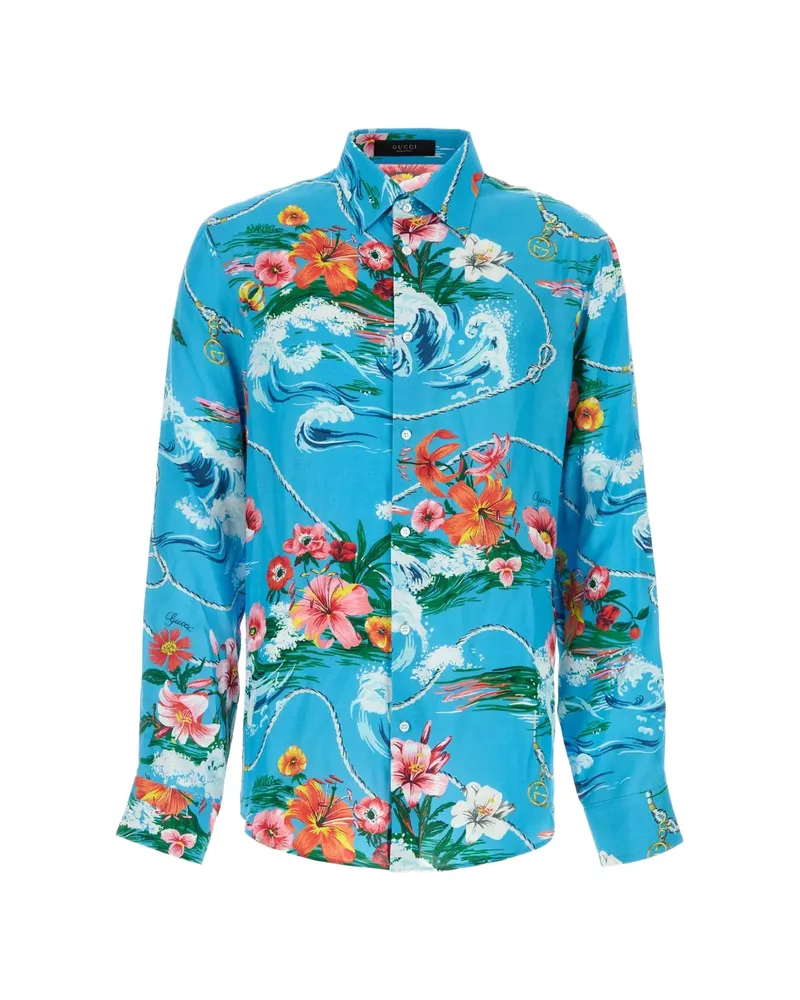 Gucci Floral-print Shirt Blue