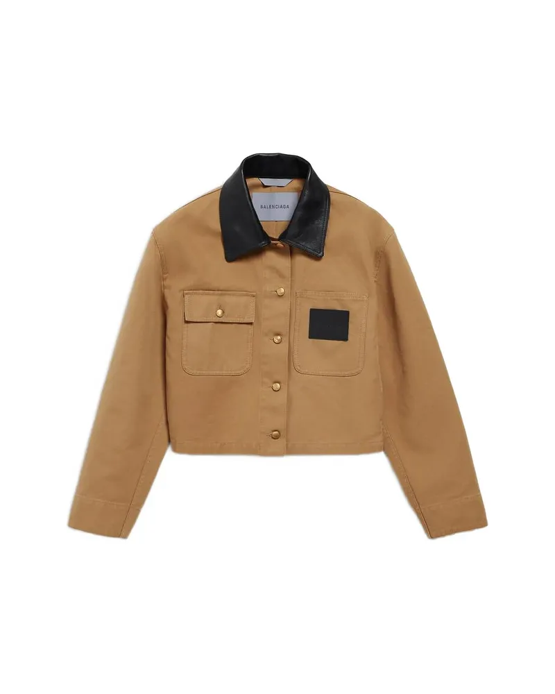 Balenciaga Leather-collar Cropped Jacket Neutrals