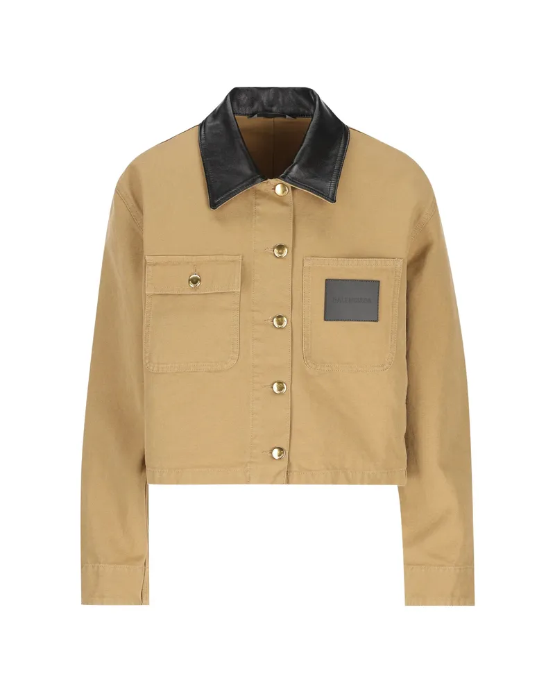 Balenciaga Leather-collar Cropped Jacket Neutrals