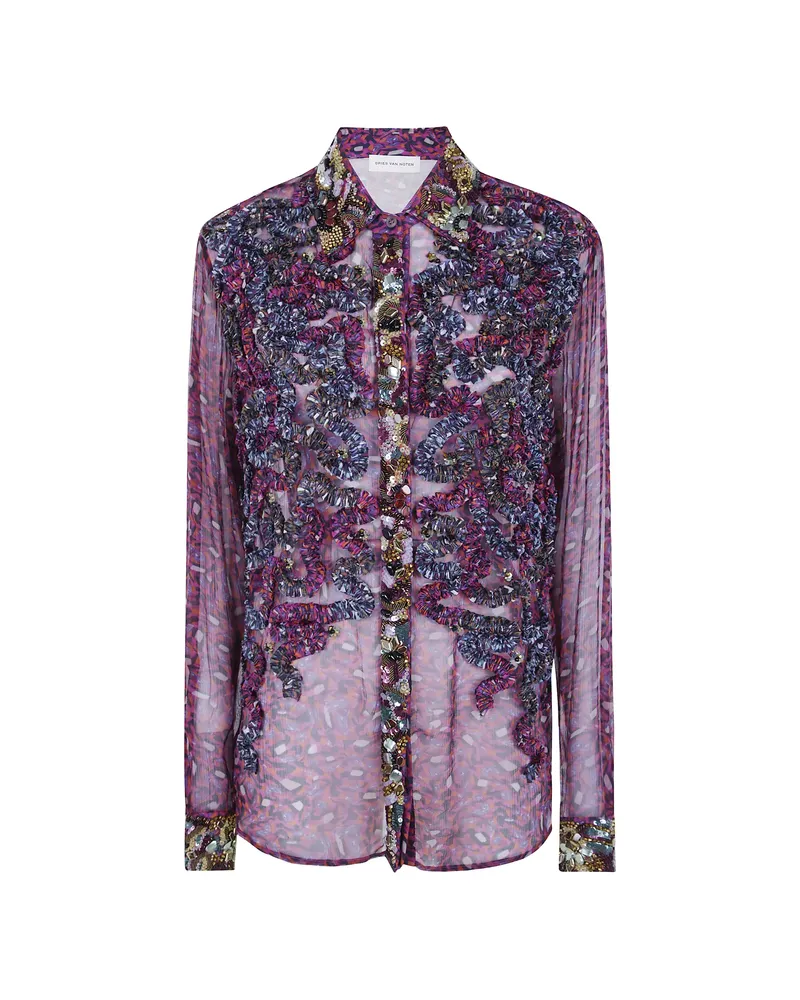 Dries van Noten Sequin-embellished Ruffled Shirt Purple