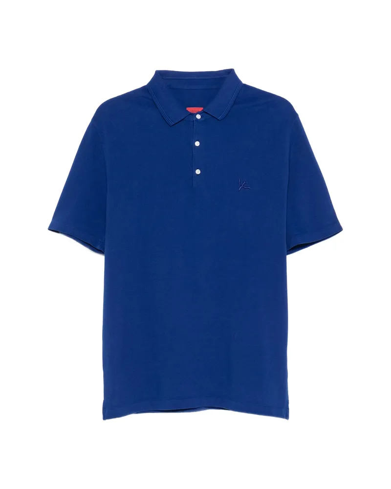 Isaia Embroidered Button Polo Shirt Blue
