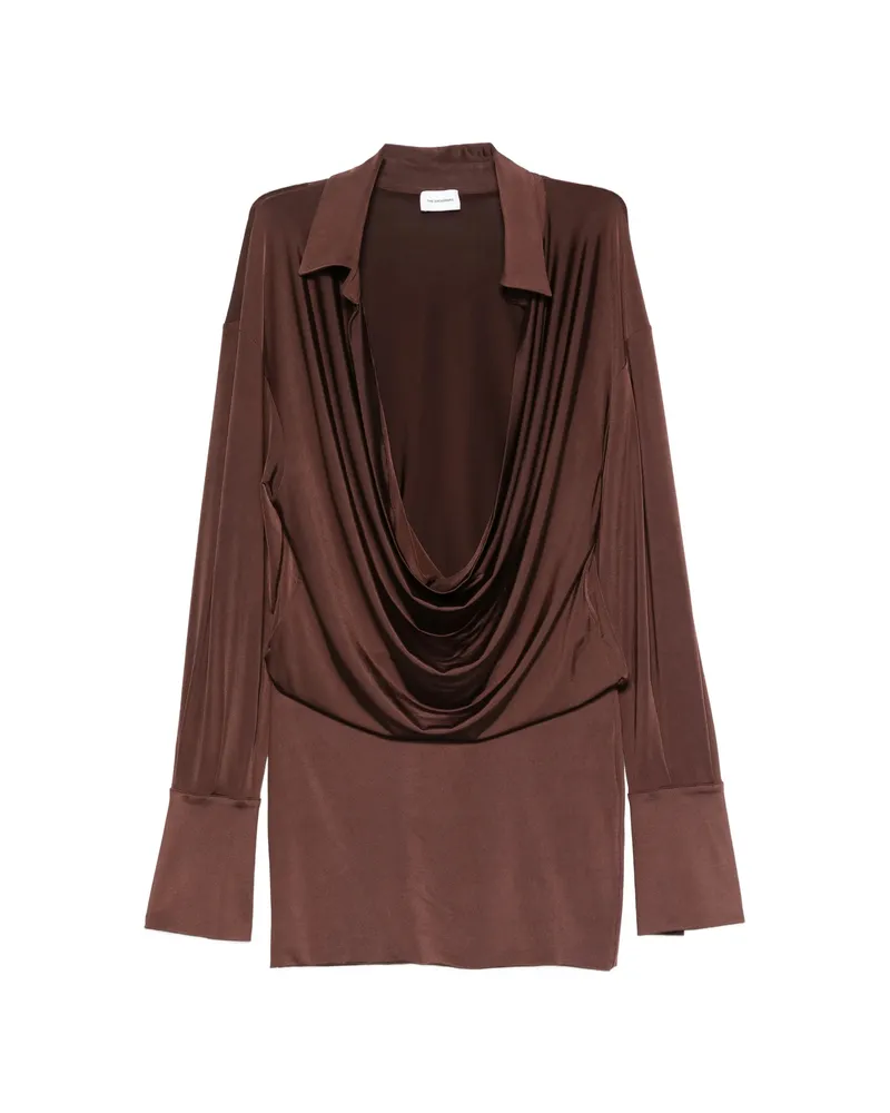 ANDAMANE Lilia Draped-front Collared Mini Dress Brown