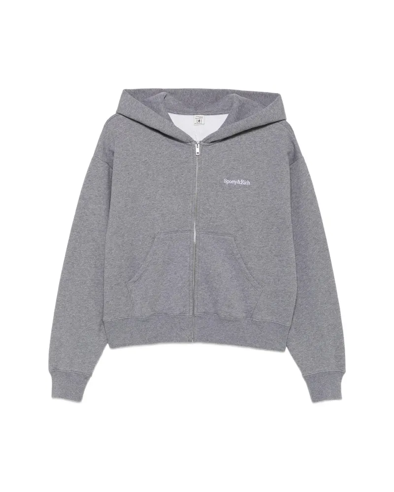 SPORTY & RICH Logo-embroidered Zip-up Hoodie Grey