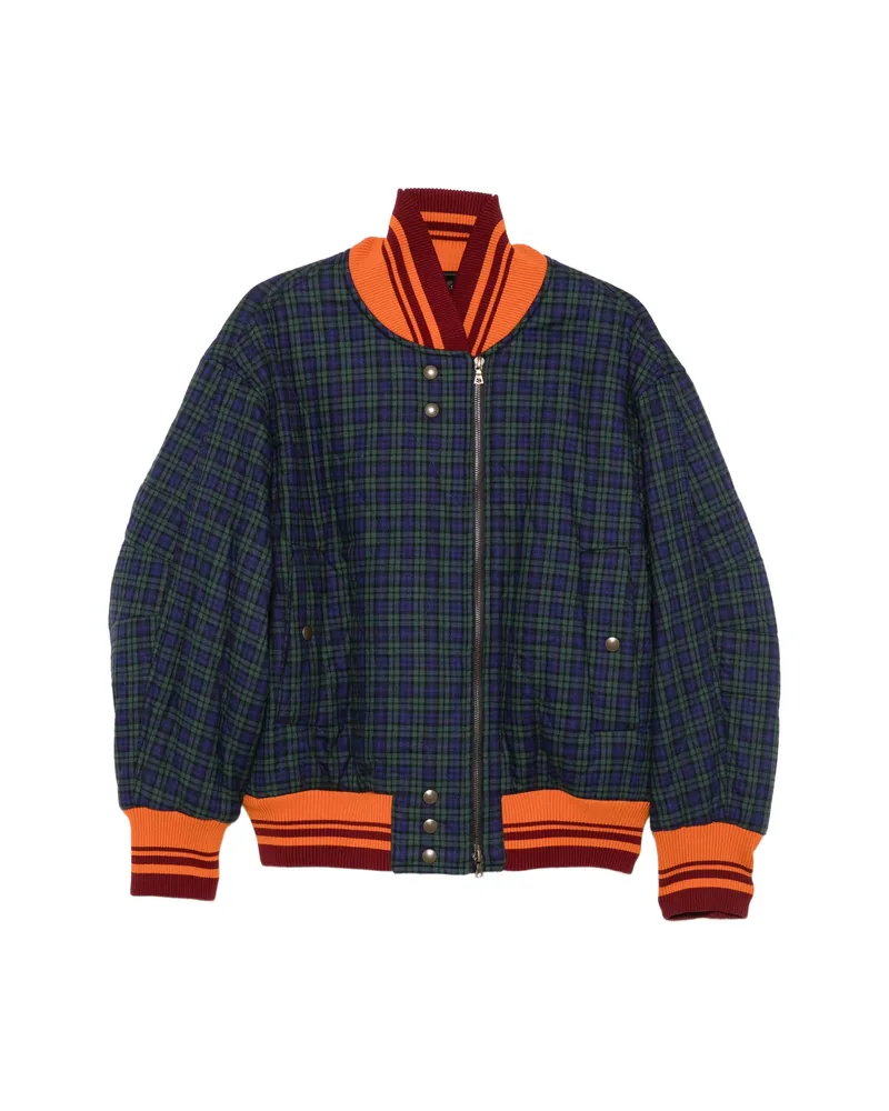 Dries van Noten Valdi Quilted Checked Bomber Jacket Blue