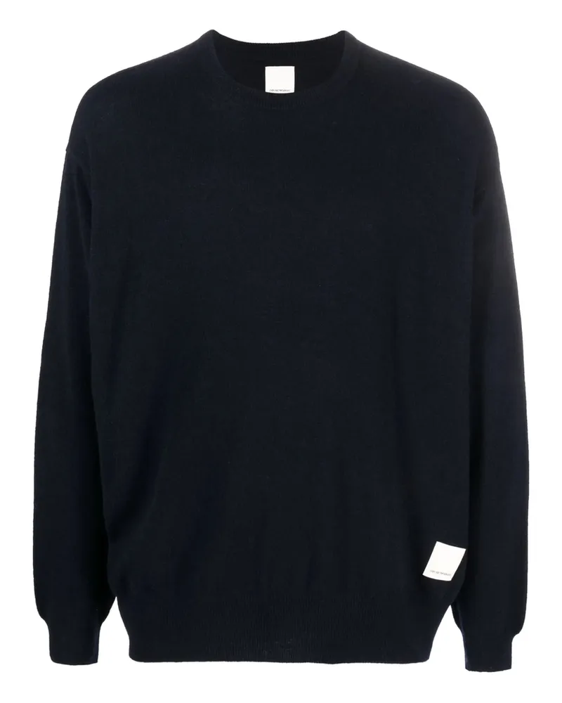 Emporio Armani Logo-patch Fine-knit Jumper Blue