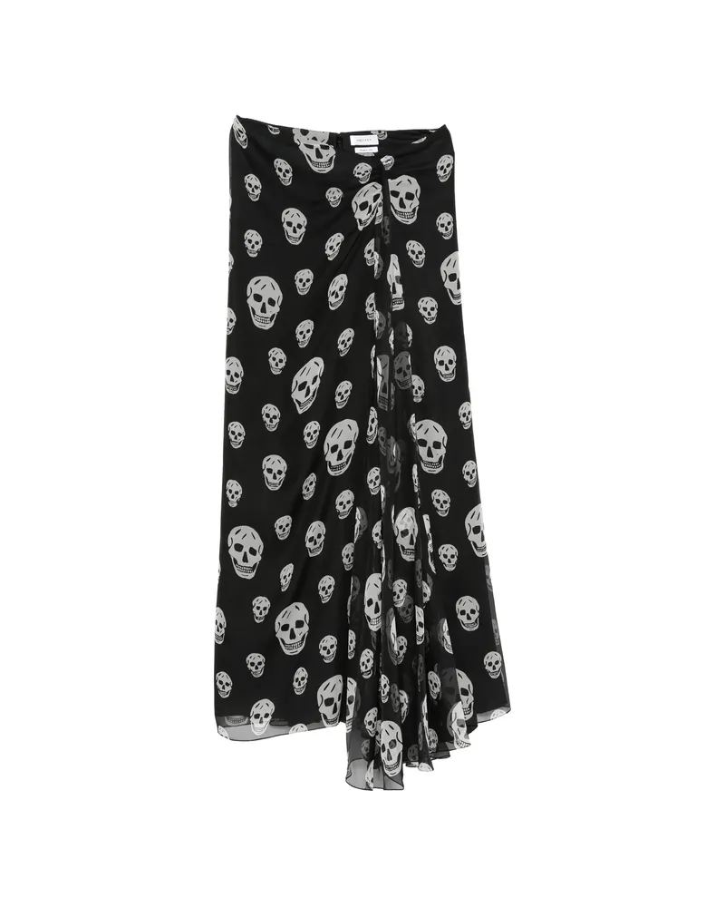 Alexander McQueen Skull-print Draped Maxi Skirt Black