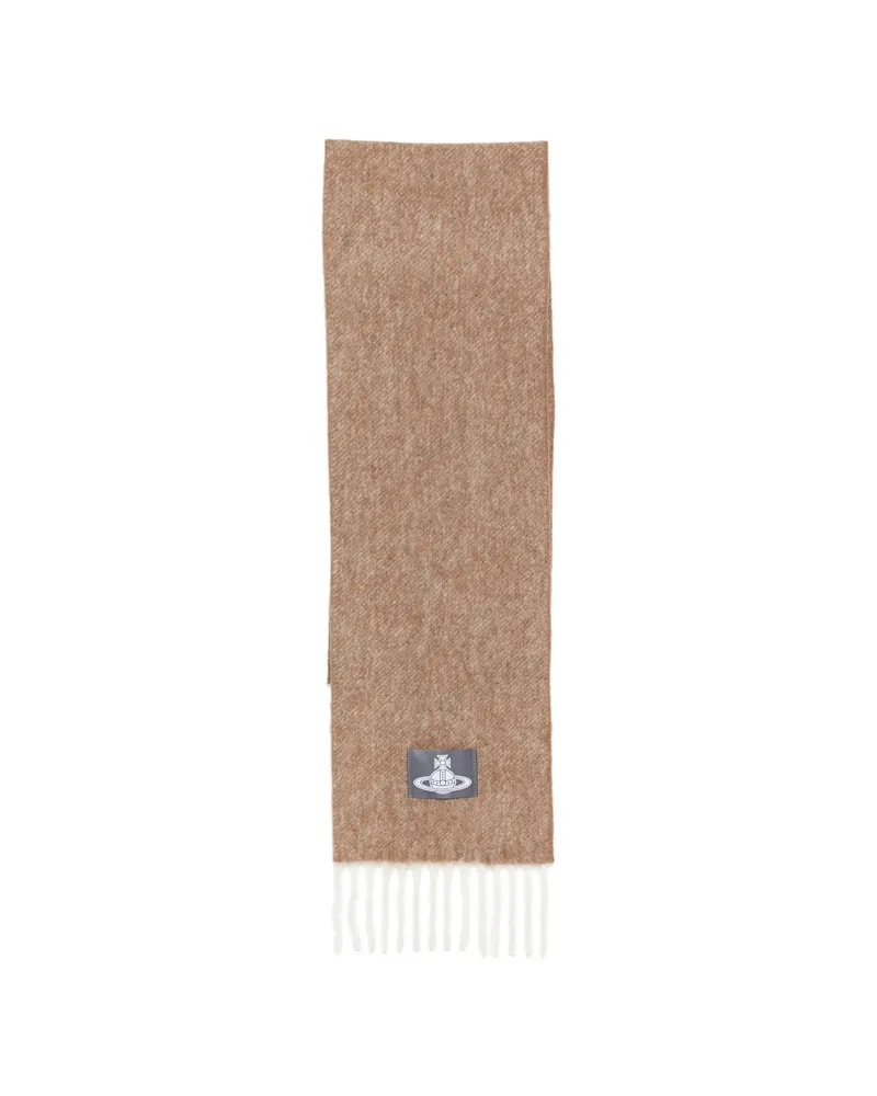 Vivienne Westwood Orb-patch Fringed Scarf Neutrals
