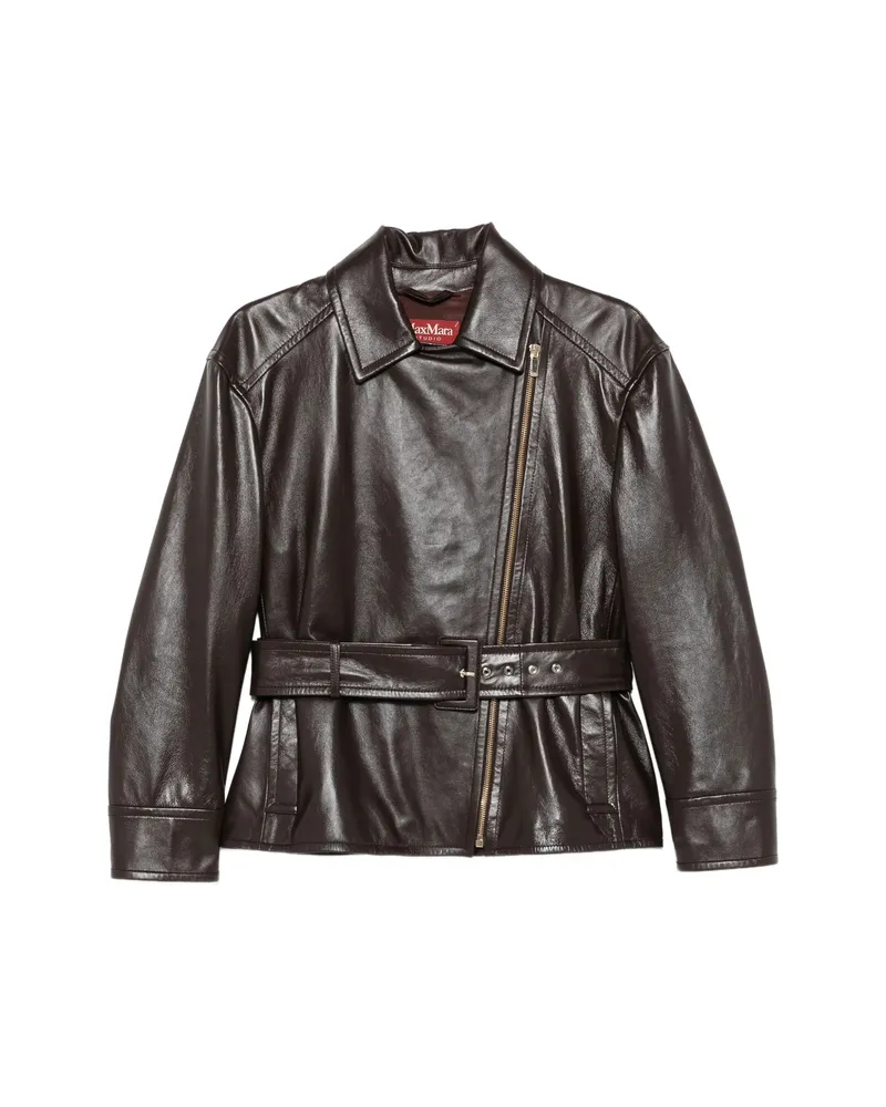 Max Mara Giusto Belted Leather Jacket Brown