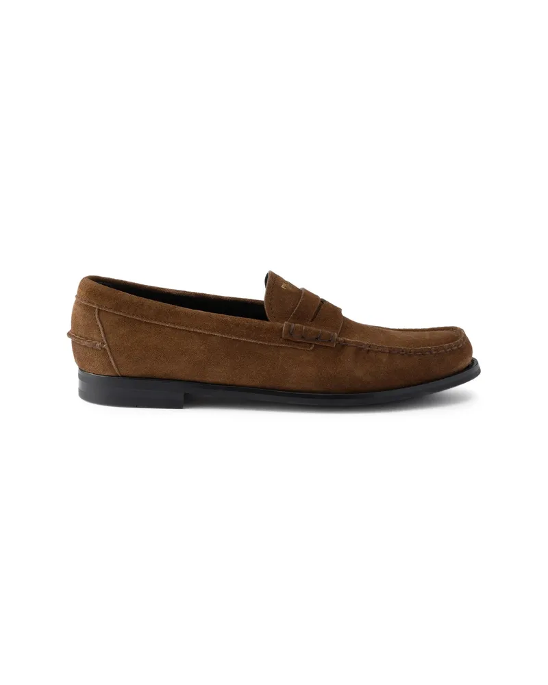Prada Vintage-effect Suede Loafers Brown