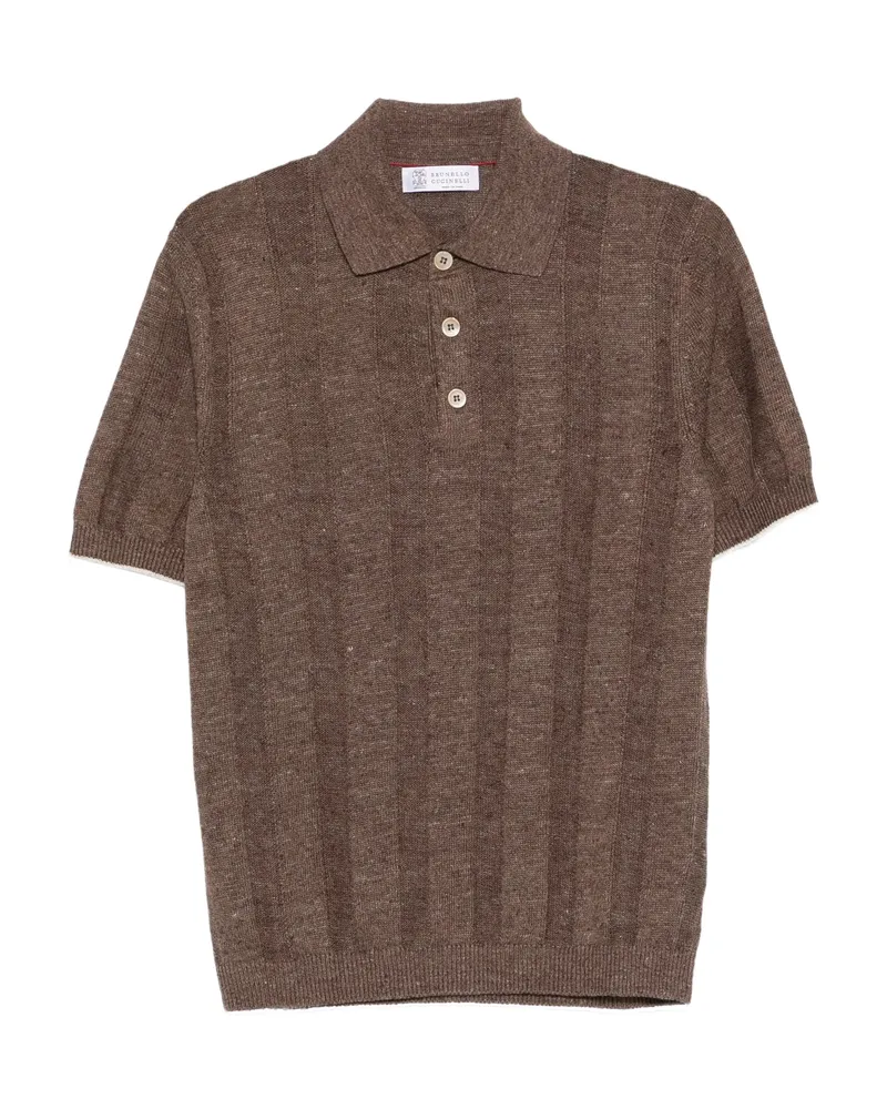 Brunello Cucinelli Ribbed Polo Shirt Brown