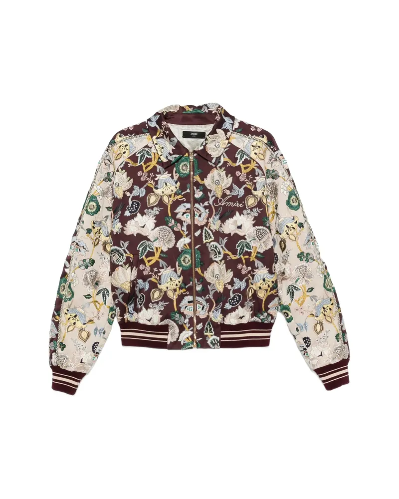 Amiri Floral-embroidered Bomber Jacket Brown