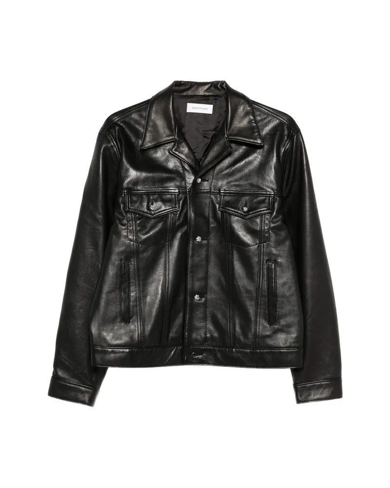 Ernest W. Baker Multiple-pockets Buttoned Leather Jacket Black