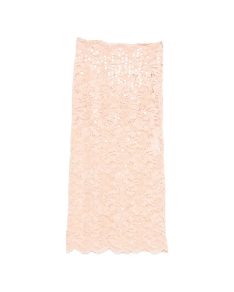 Paco Rabanne Sequin Lace Midi Skirt Orange