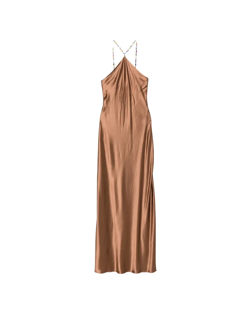 STAUD Cadene Beaded-strap Satin-finish Maxi Dress Brown