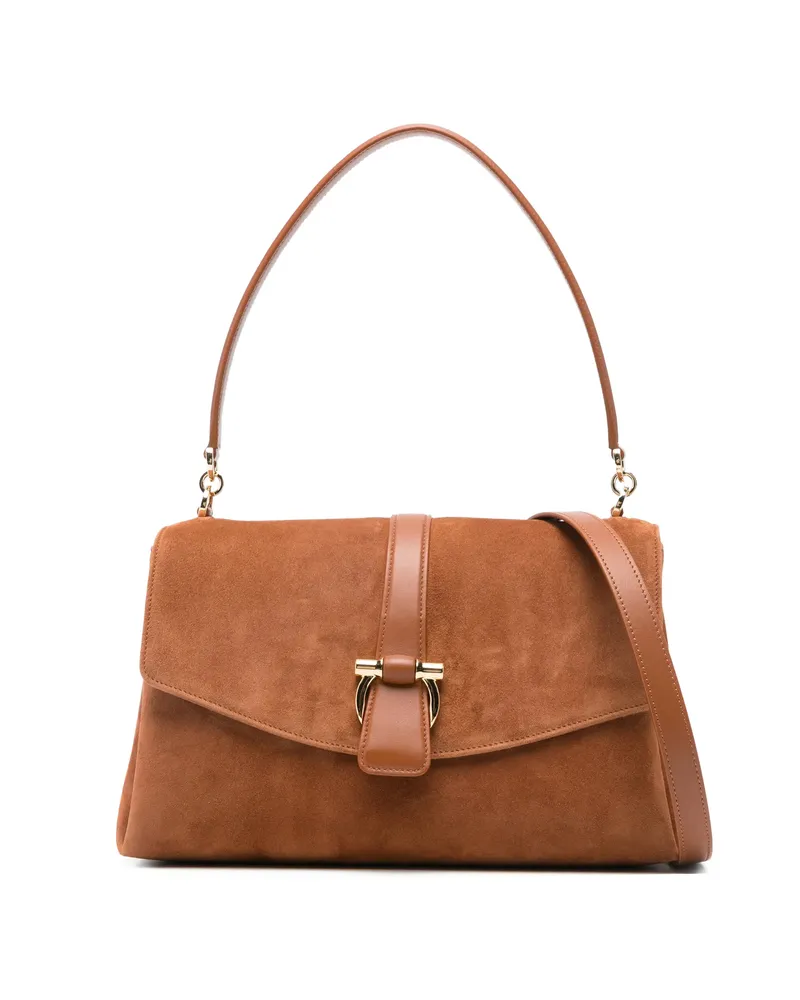 Ferragamo Front Flap Shoulder Bag Brown