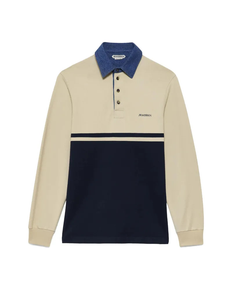 J.W.Anderson Denim-collar Colour-block Polo Shirt White