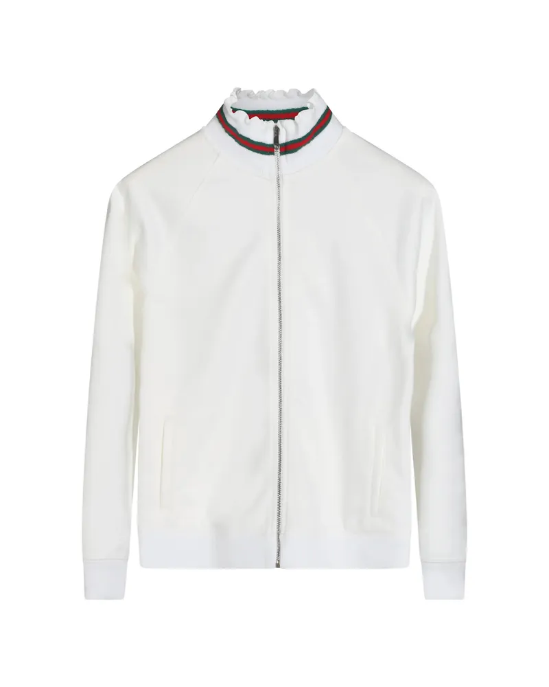Gucci Web-stripe Ruffle-trim Sweater White