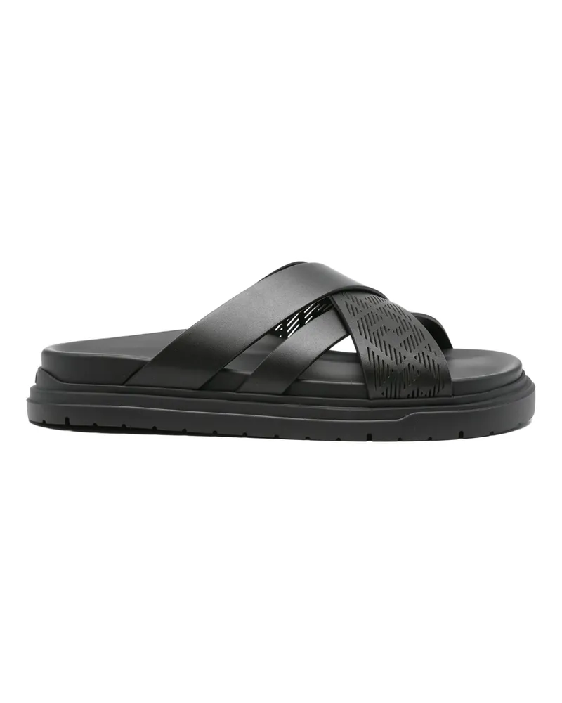 Fendi Cross-strap Leather Slides Black