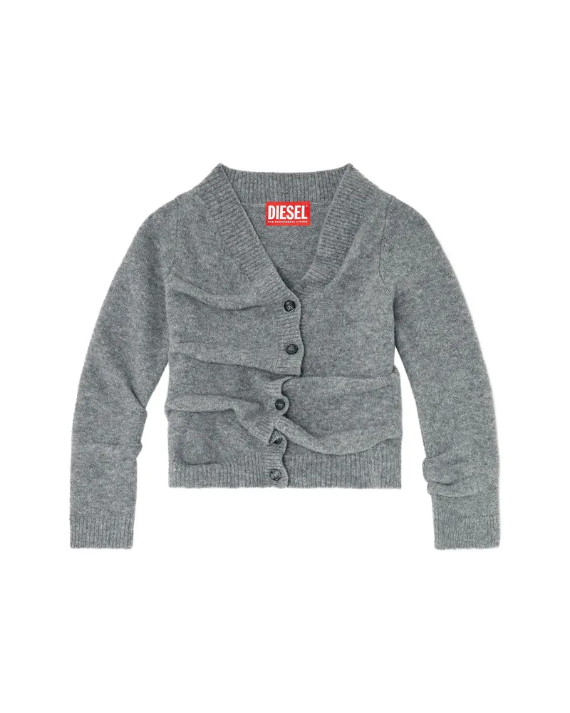Diesel Cropped Cardigan In Wrinkled Boiled Knit Grey