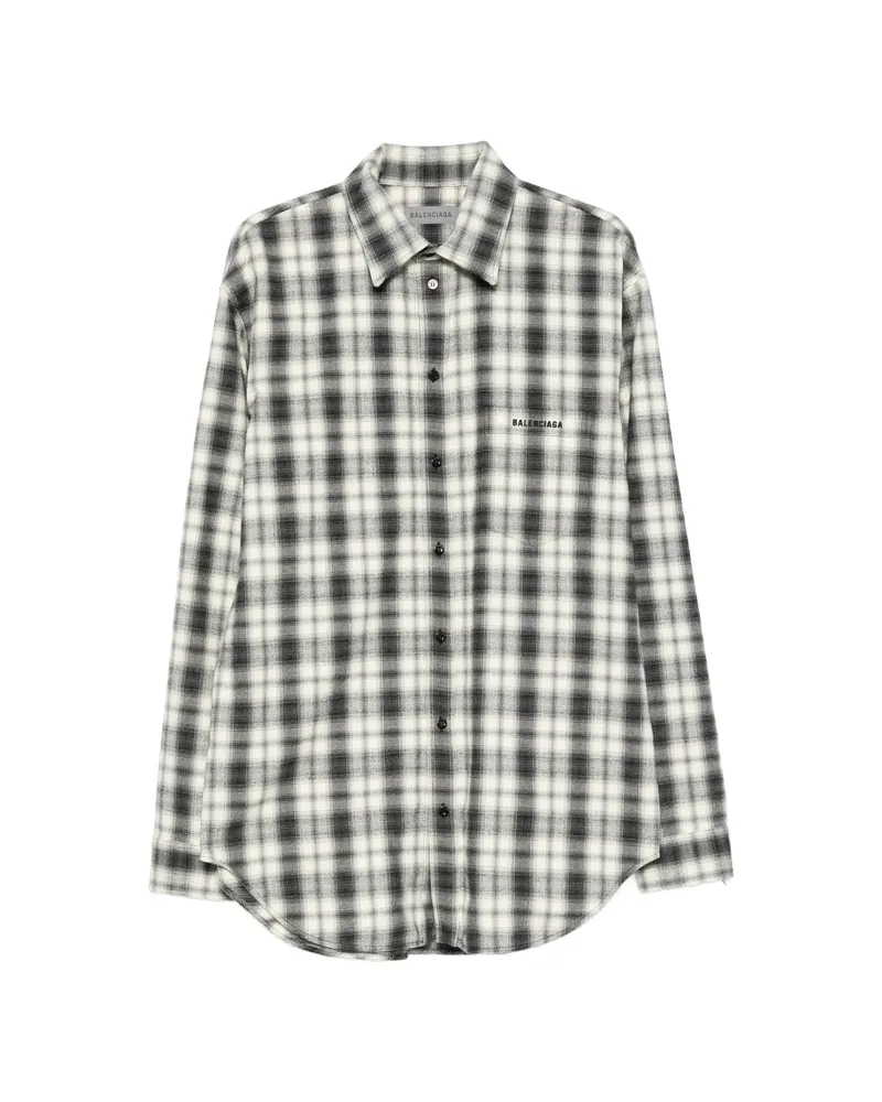 Balenciaga Check-pattern Logo-embroidered Shirt Neutrals