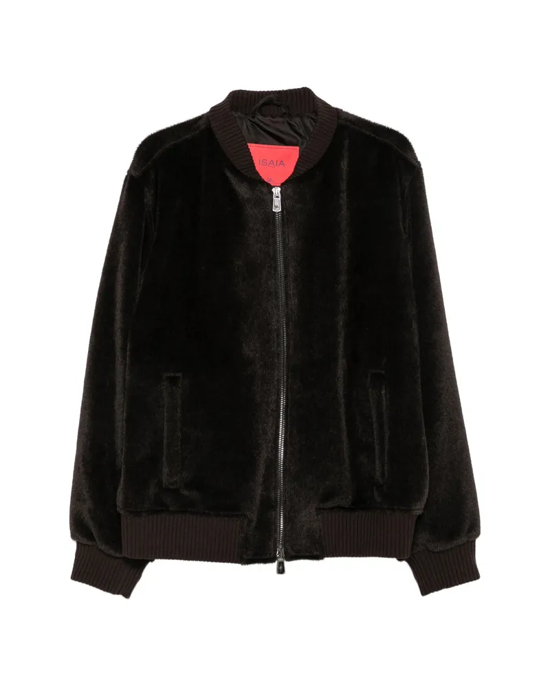 Isaia Varsity Faux-fur Ribbed-trim Bomber Jacket Brown