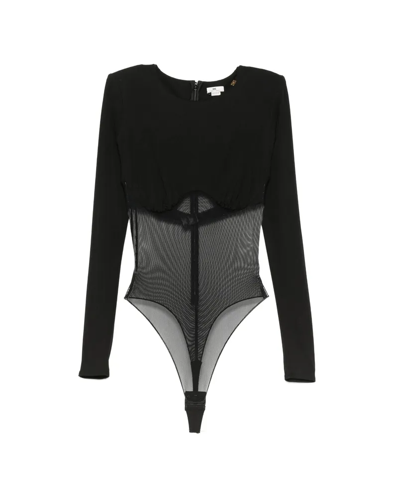 Elisabetta Franchi Mesh-panelled Gathered-detail Bodysuit Black