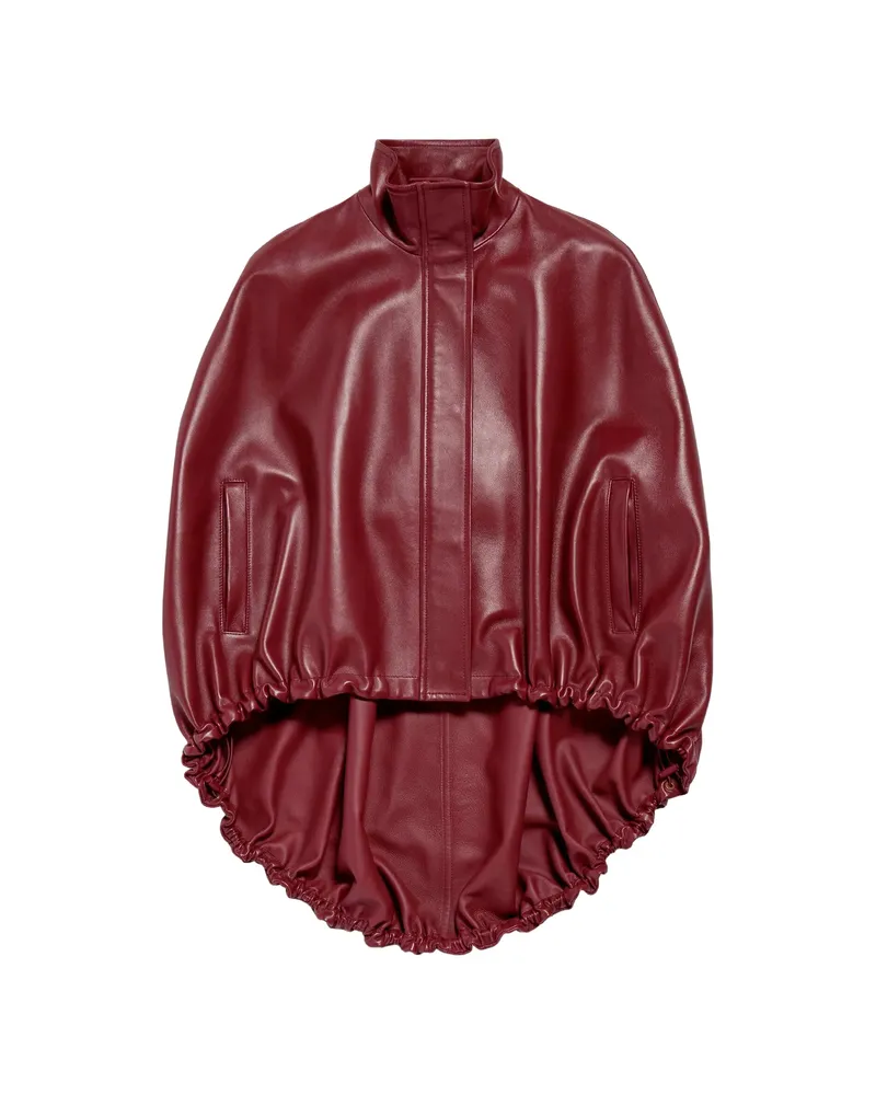 Balenciaga Stand Collar Leather Cape Red