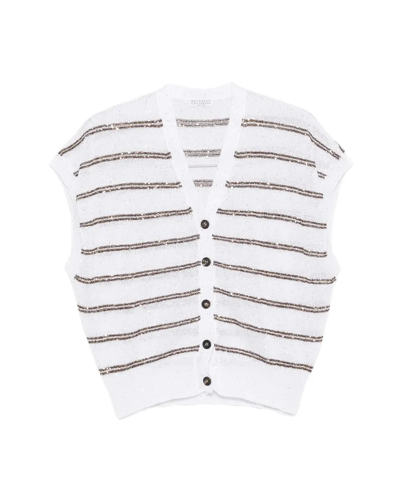 Brunello Cucinelli Sequin-embellished Striped Cardigan White