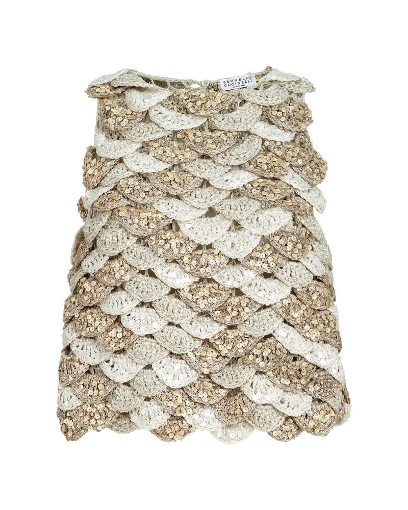 Brunello Cucinelli Handmade Dazzling Shell Opera Knit Top In Jute And Cotton Neutrals